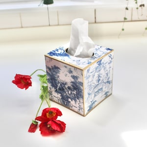 Royal Blue French Toile Tissue Box Cover