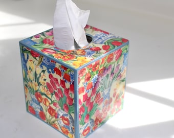 Thousand Tulips  Decoupaged Tissue Box Cover