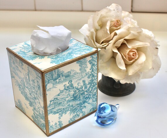 Buy Aqua French Toile Tissue Box Cover Online in India Etsy