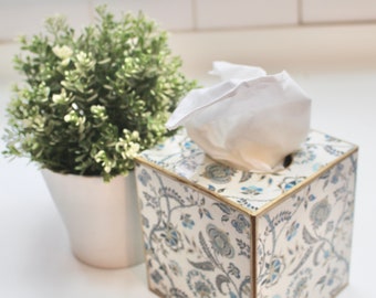 Blue Jacobean  Decoupaged Tissue Box Cover