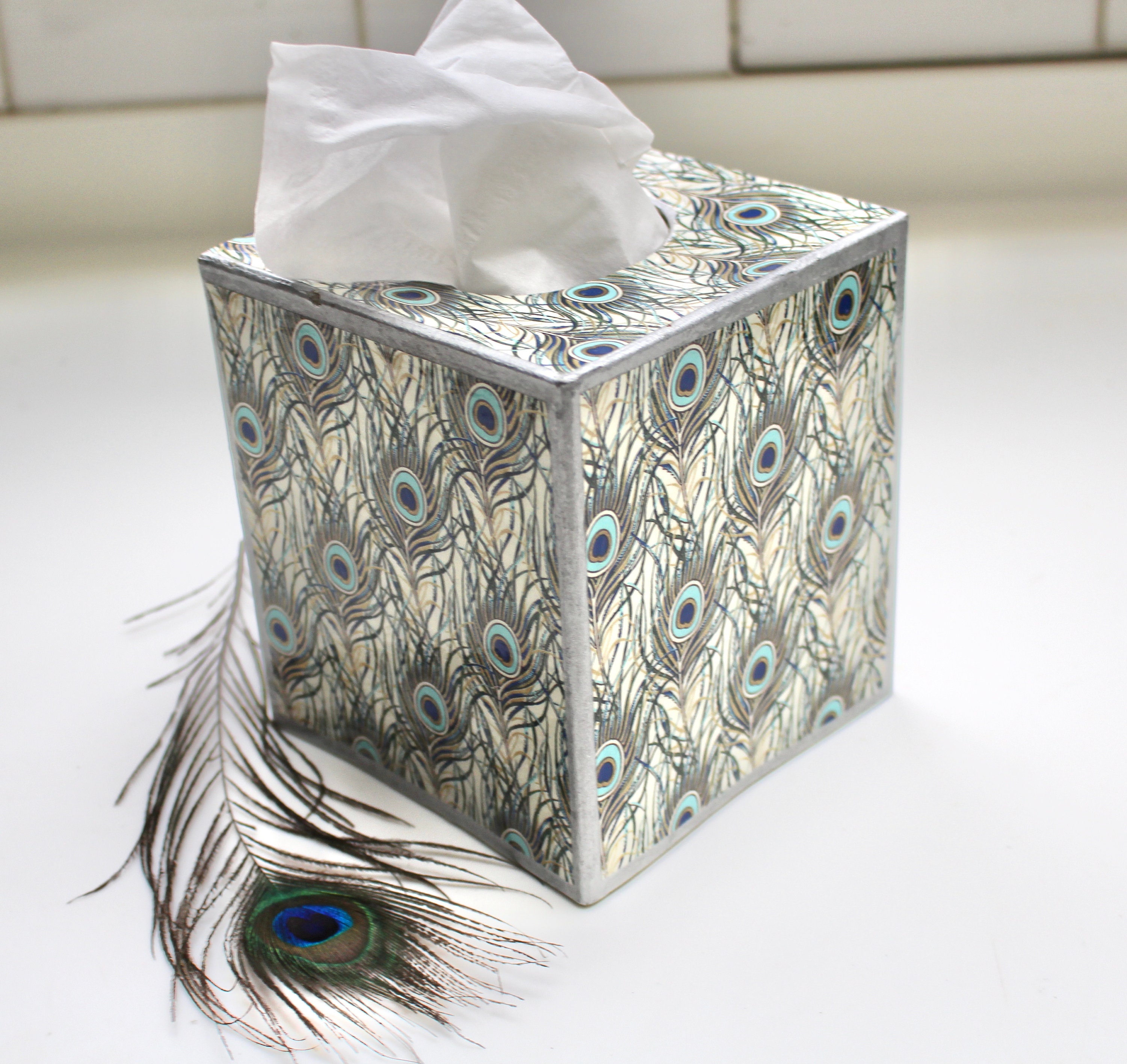 Peacock tissue box cover deals