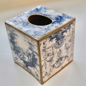 Royal Blue French Toile Tissue Box Cover image 3