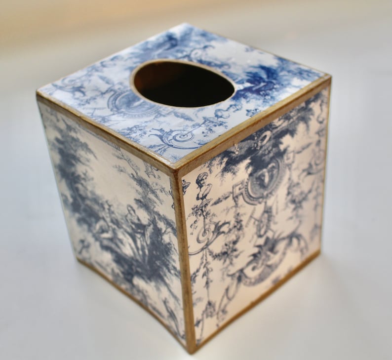 Royal Blue French Toile Tissue Box Cover image 3