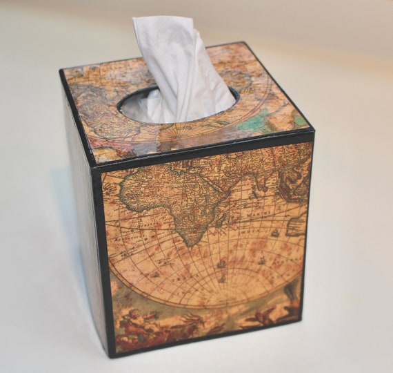 Antique Map Tissue Box Cover