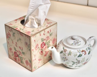 Pink Petunia Decoupaged Tissue Box Cover
