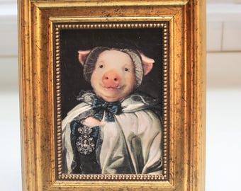 Estelle, the Gourmet Pig - Framed Oil Painting Print on canvas.