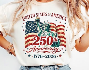 USA 250th Anniversary Shirt, Patriotic America 1776-2026 Tee, Statue of Liberty Graphic Shirt, Fourth of July Vintage Style Unisex T-Shirt