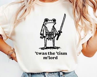 Twas the ’Tism M’Lord Sweatshirt – Funny Frog Knight Graphic, Neurodivergent Humor Crewneck, Vintage Meme Unisex Pullover
