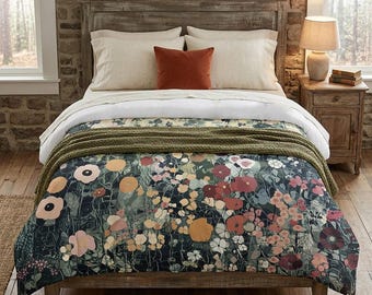 Edredom, 100% algodão, inspirado em Gustav Klimt, leve e aconchegante com estampa botânica de floresta, estampa em um lado, disponível em 4 tamanhos.