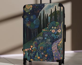 Suitcase, Gustav Klimt Inspired, Bright and Colorful Floral Luggage for Airport, Rolling Weekender Travel Bag Gift for Flight Attendant