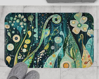 Alfombrilla de baño, alfombra de baño única y bonita inspirada en Gustav Klimt, alfombrilla de ducha colorida, bonitos accesorios de baño