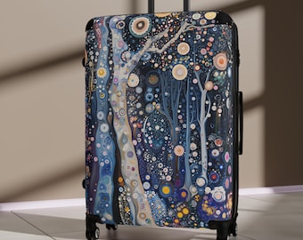Suitcase, Gustav Klimt Inspired, Bright and Colorful Floral Luggage for Airport, Rolling Weekender Travel Bag Gift for Flight Attendant