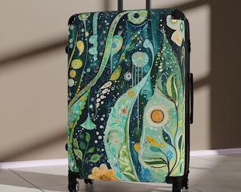 Suitcase, Gustav Klimt Inspired, Bright and Colorful Floral Luggage for Airport, Rolling Weekender Travel Bag Gift for Flight Attendant