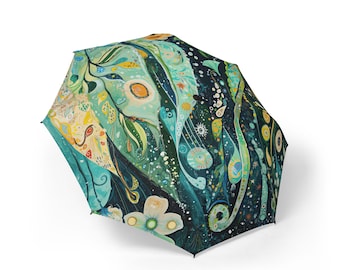 Gustav Klimt inspiriert halbautomatischer 48 "faltbarer Regenschirm, bunter Blumenregen oder Sonnenschirm, Babyschirm, Geschenk für Oma Gärtnerin