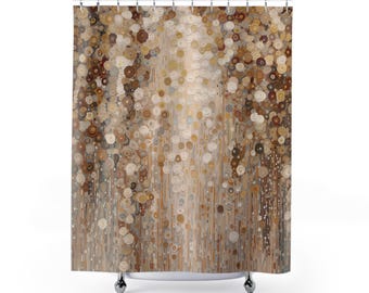 Shower Curtain, 71" x 74" Gustav Klimt Inspired, Long Woodland Floral Botanical Boho Bathroom Décor