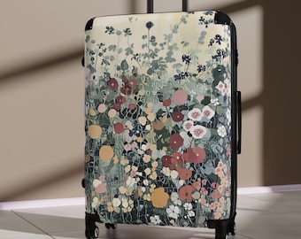 Maleta inspirada en Gustav Klimt, equipaje floral brillante y colorido para el aeropuerto, bolsa de viaje con ruedas, regalo para azafatas.