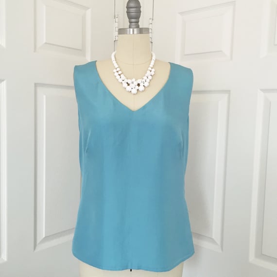 JIL SANDER aqua blue silk blouse sleeveless shell