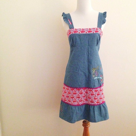 LAURA Embroidered Chambray Girly Sundress Small