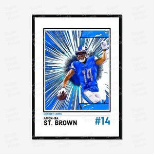 Amon-Ra St. Brown #14 Poster - Detroit Lions NFL Wall Art Print, Original Sports Prints, Comic Retro Style