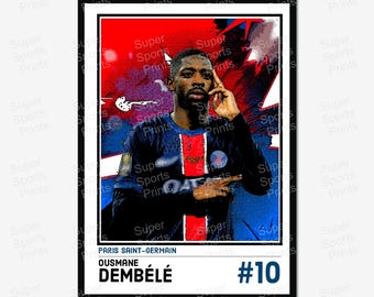 Ousmane Dembélé #10 Poster - Paris Saint-Germain PSG FC Football Wall Art Print, Ligue 1, Original Sports Prints, Comic Retro Style