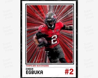 Pôster de Emeka Egbuka do Tampa Bay Buccaneers – Impressão de arte retrô em estilo de quadrinhos da NFL