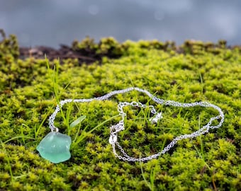 Echte blaue Sea Glass Halskette | Sterling Silber
