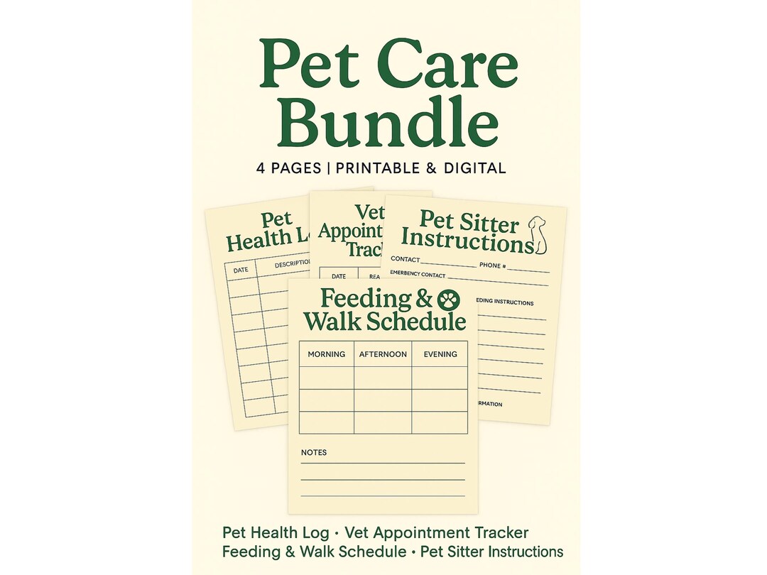 Pet Care Planner Bundle: Dog & Cat Health Logs (PDF Download) - Etsy