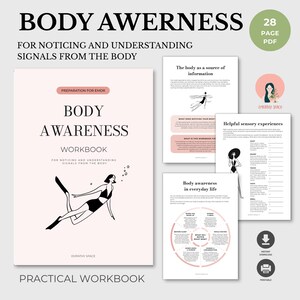 Quaderno di esercizi di consapevolezza corporea per la preparazione all'EMDR, schede di terapia somatica, PDF stampabile