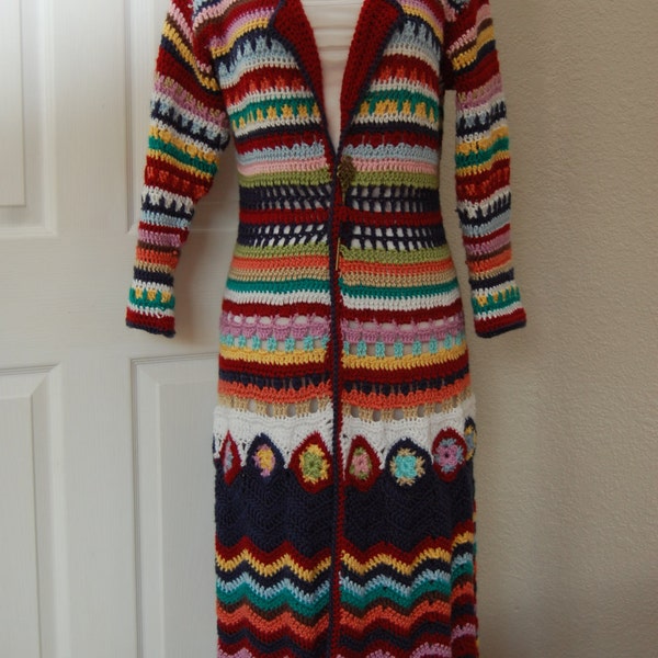 Womans Multicolor Coat Crochet Duster Size small/medium