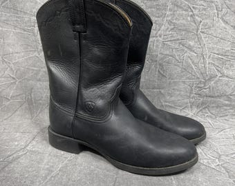 Ariat Boots Men's 9.5D Black Heritage Roper Leather Cowboy