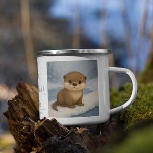 Emaille Tasse -- Hello, Little Otter -- Winter Little Friends Kollektion — elegant + gemütlich