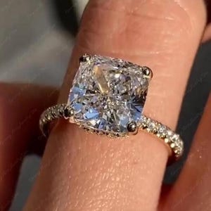 3 CT Cushion Diamond Moissanite Engagement Ring, Hidden Halo, 14K Gold Wedding Ring, Solitaire Pave Set, Promise Anniversary Ring For Women