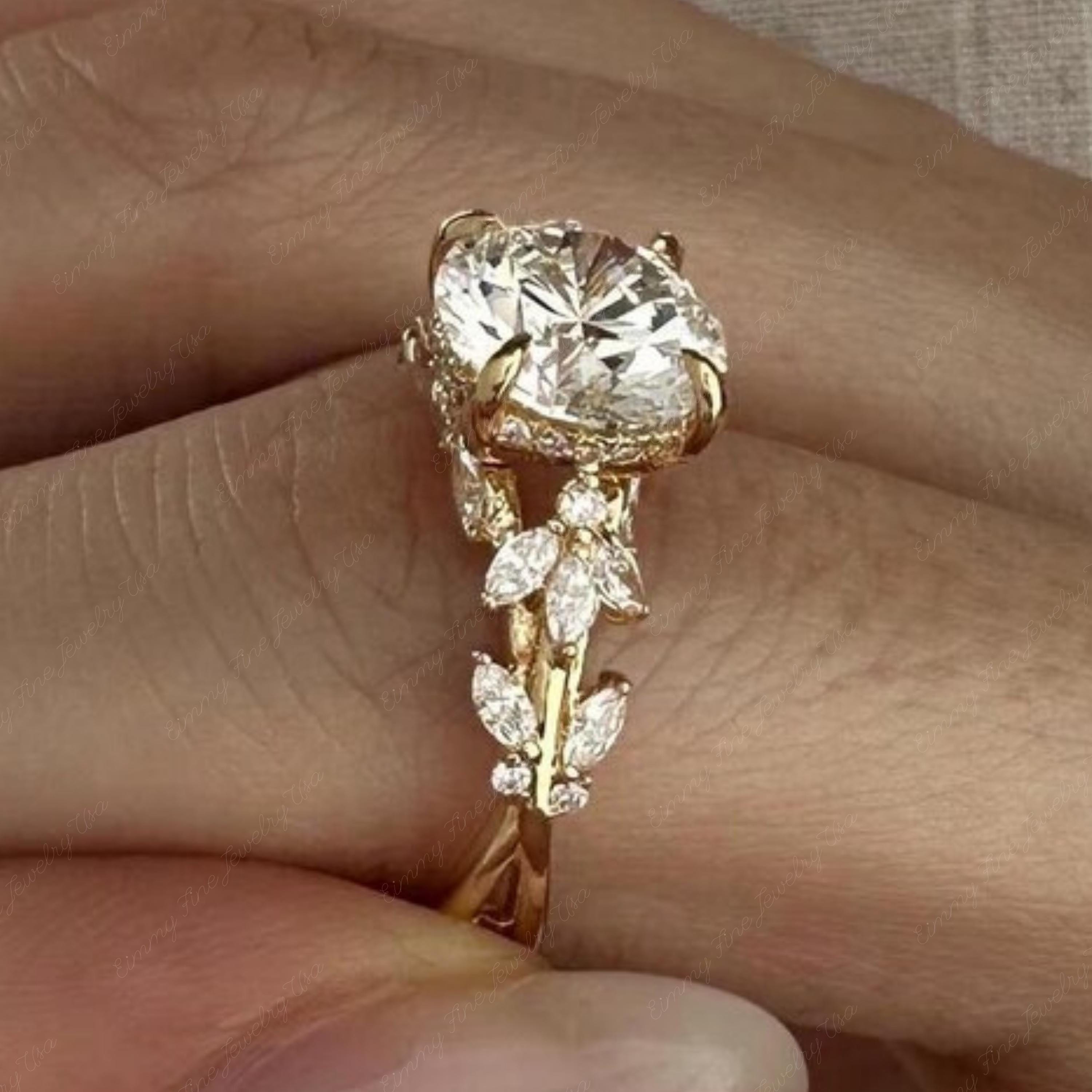 Floral Round Cut Moissanite Engagement Ring Vintage 14K Gold Moissanite ...