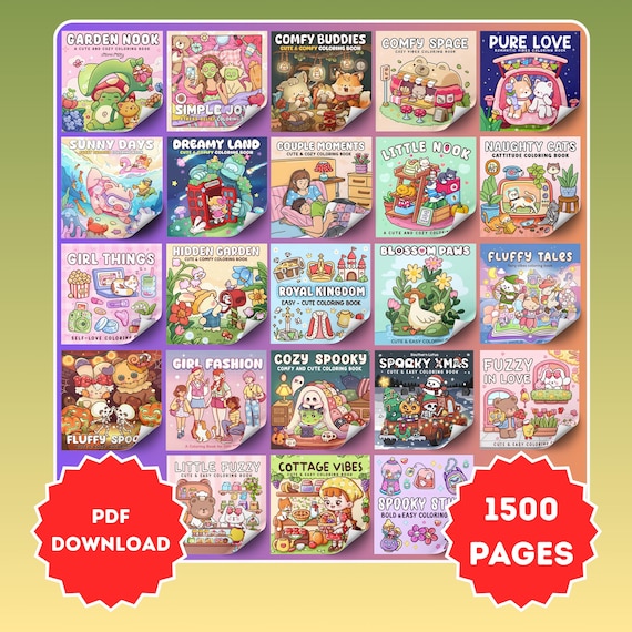 Bold and Easy Coloring Book Bundle, Cozy Pages (Digital Download)