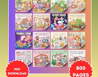 Cozy Coloring Book Bundle, Bold Easy Pages, Kawaii Designs (Digital Download)