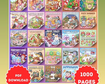 Zestaw przytulnych kolorowanek, śmiałe i łatwe wzory, ponad 1000 stron (do pobrania w formacie PDF i PNG)