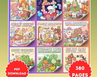 Zestaw odważnych, łatwych kolorowanek, strony kawaii, przytulni przyjaciele (do pobrania w wersji cyfrowej)