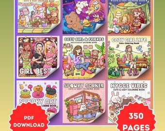 Bold Easy Coloring Book Bundle, Kawaii Pages, Relaxing Designs (PDF Download)