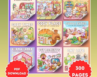 Bold Easy Coloring Book Bundle, Kawaii Pages (Digital Download)