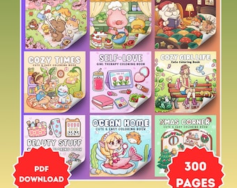 Bold Easy Coloring Book Bundle, Kawaii Pages, Printable PDF (Digital Download)