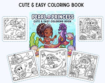 Pearl Princess Coloring Book | 43 Cute & Easy Mermaid Coloring Pages | Printable PDF for Kids | KDP Coloring Book | Instant Download