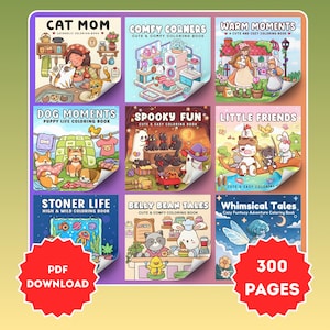 Cozy & Cute Coloring Book Bundle 9 Coloring Books PDF + PNG, Cozy Coloring Book, Procreate Coloring Pages