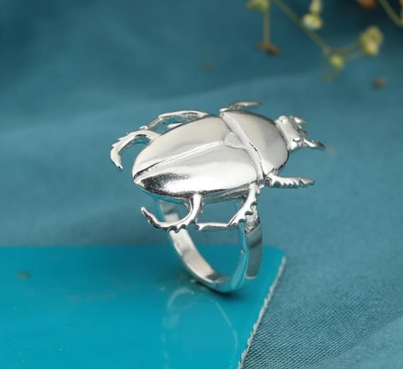 925 Sterling Silver Adjustable Beetle Ring, Scarab Bug Ring
