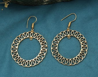 Gold Filigree Hoop Earrings – Lightweight Dangle Statement Jewelry