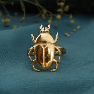 Gold Beetle Ring: Handmade Brass Boho Statement Jewelry