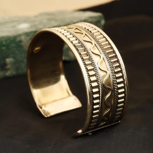 Handmade Brass Cuff Bracelet, Textured Boho Tribal Jewelry