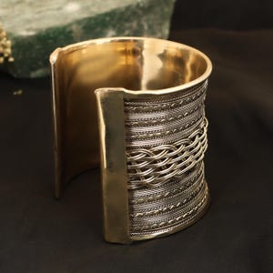 Handmade Brass Cuff Bracelet, Woven Wire, Boho Tribal Style