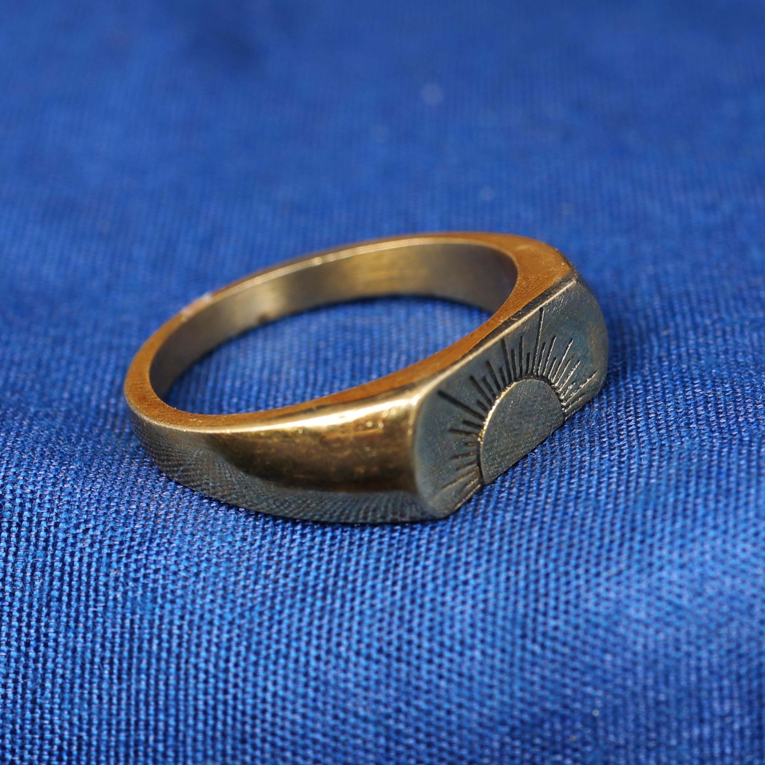 Men's Sunrise Ring, Unique Brass Signet Ring, Dainty Stacking