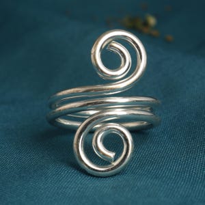 Artisan Double Spiral Ring: Silver Plated Adjustable Wire Wrap