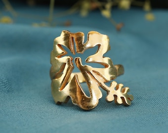 Gold Hibiscus Flower Ring, Botanical Statement Ring, Handmade Jewelry